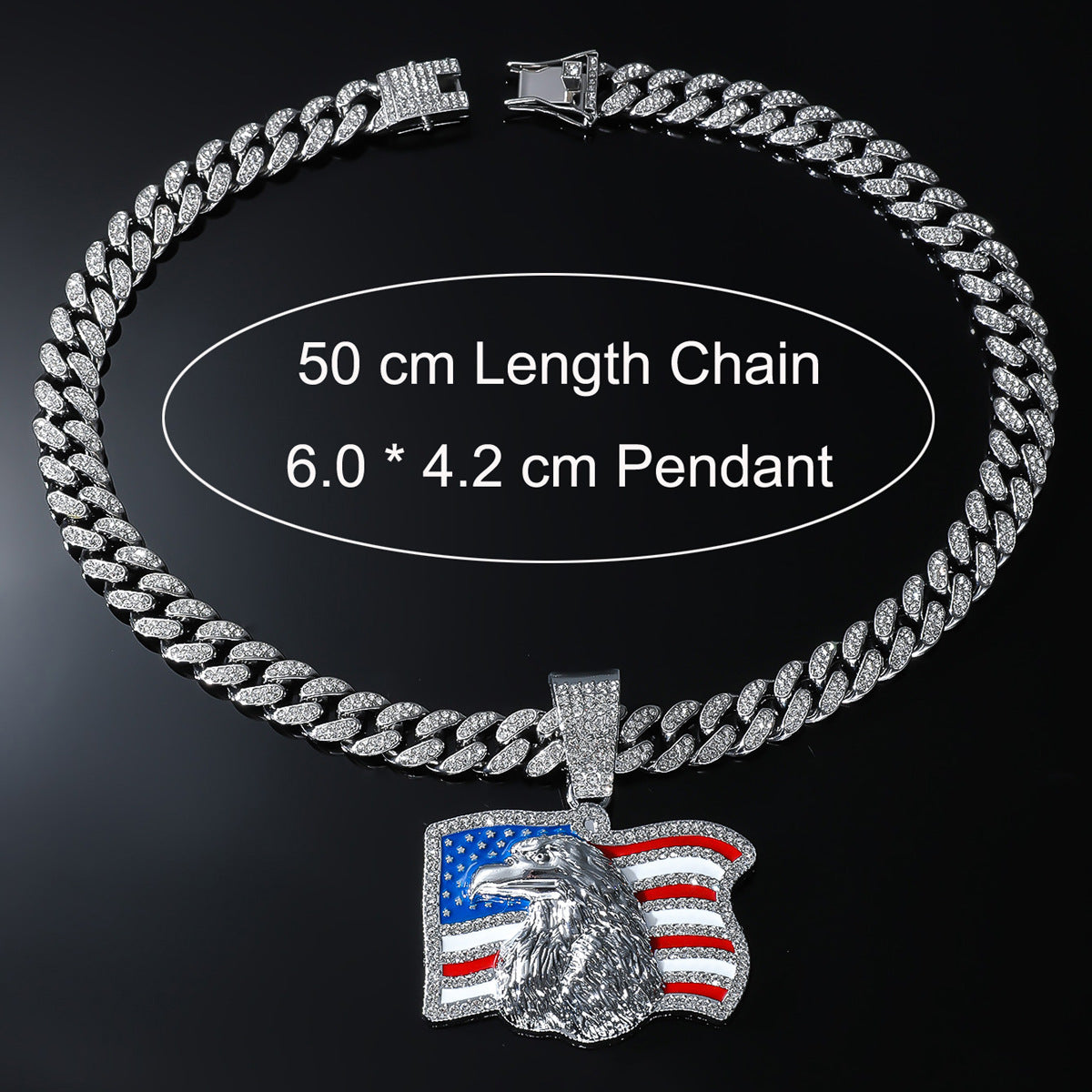 Iced Out American Eagle Flag Pendant Necklace 20" Cuban Chain Gold Silver