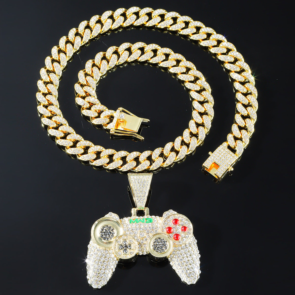 Hip-hop Alloy Full Diamond Game Machine Pendant Cuban Chain Necklace, Nightclub Personality Dance Decorative