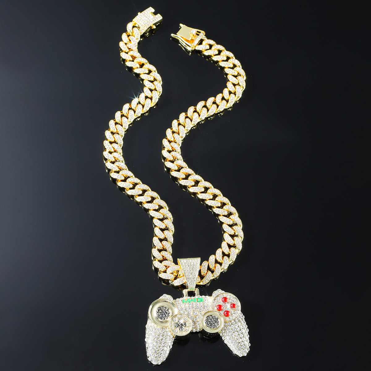 Hip-hop Alloy Full Diamond Game Machine Pendant Cuban Chain Necklace, Nightclub Personality Dance Decorative