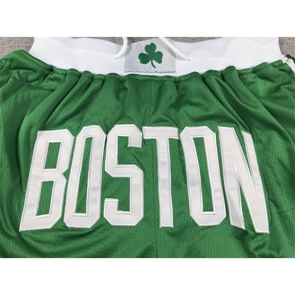 Throwback Classic Boston Basketball Shorts Sports Pants with Zip Pockets Green