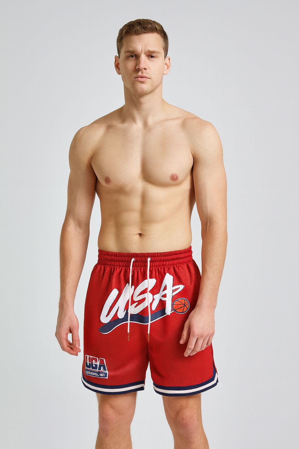 Throwback USA Dream Basketball Shorts Sports Pants with Zip Pockets Red