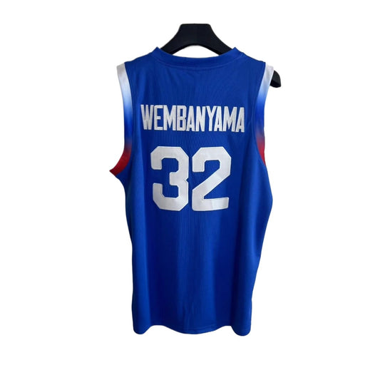 Custom France Team Wembanyama #32 Blue Embroidered Basketball Jersey