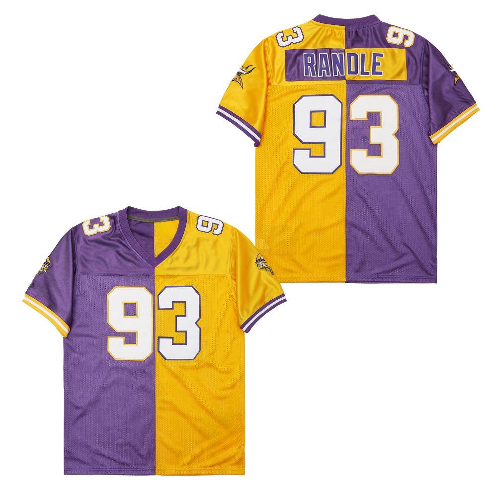 Retro Viking Purple and Yellow Split American Football Jersey Moss #84 Randle #93 Limited Edition