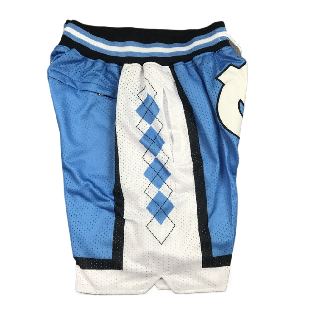 Throwback UNC Basketball Shorts Sports Pants with Zip Pockets