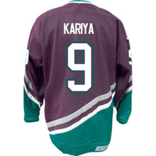 Load image into Gallery viewer, The Mighty Ducks Movie Hockey Jersey #9 Paul Kariya Purple Color
