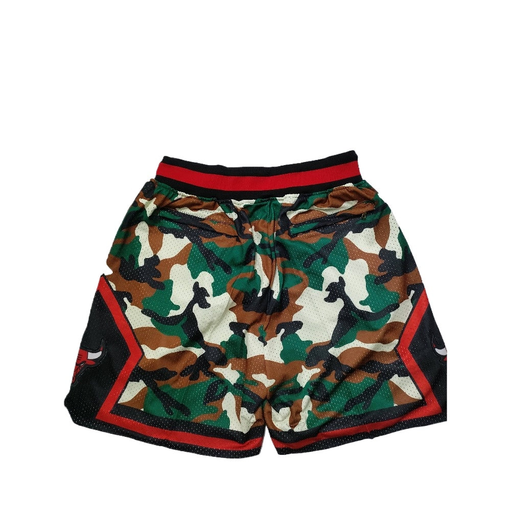 Throwback Bulls Basketball Shorts Sports Pants with Zip Pockets  Camouflage Military Green