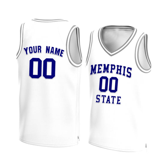 Custom Embroidered Retro Memphis State Basketball Jersey Your Name Your Number White