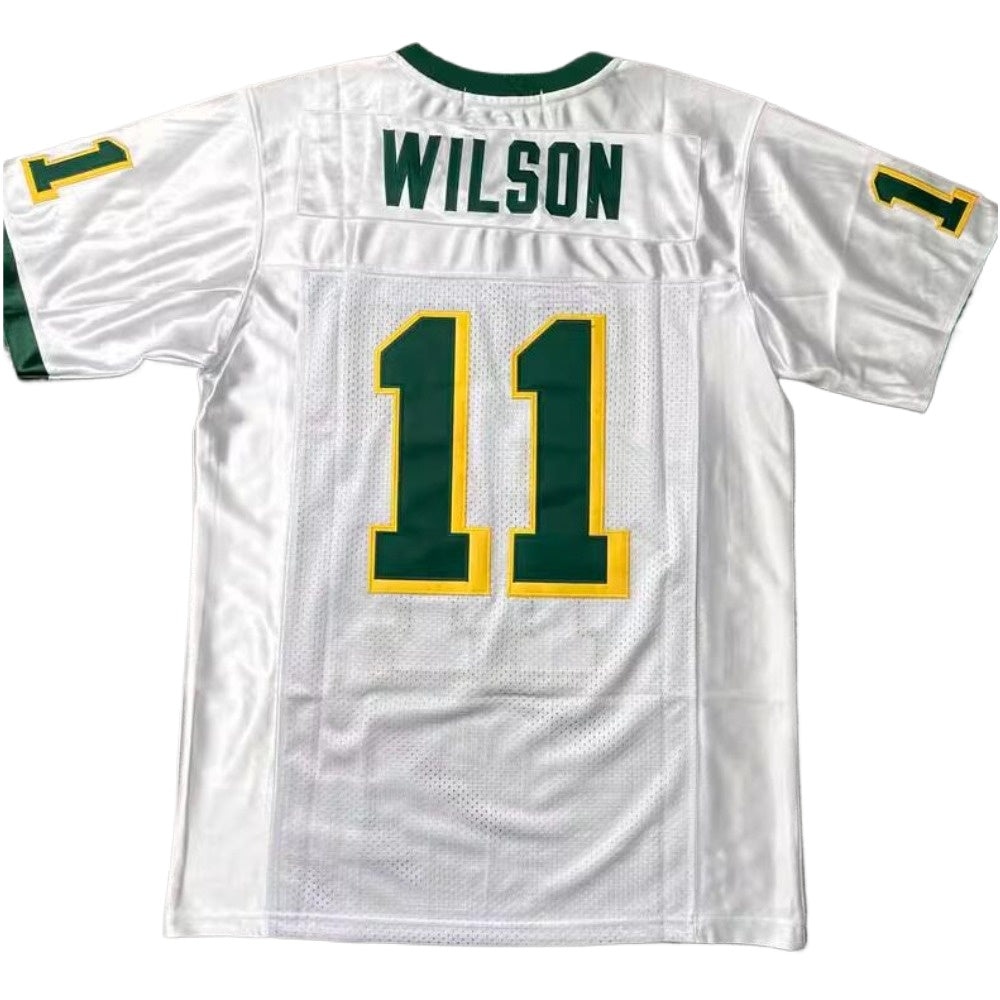 Russell Wilson Cougars Collegiate School Football 11 Jersey- White Mesh Embroidered Tshirt