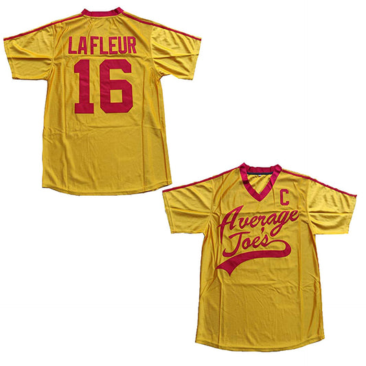 Average Joe's #16 Lafleur Stitched Movie Retro Baseball Jersey Yellow