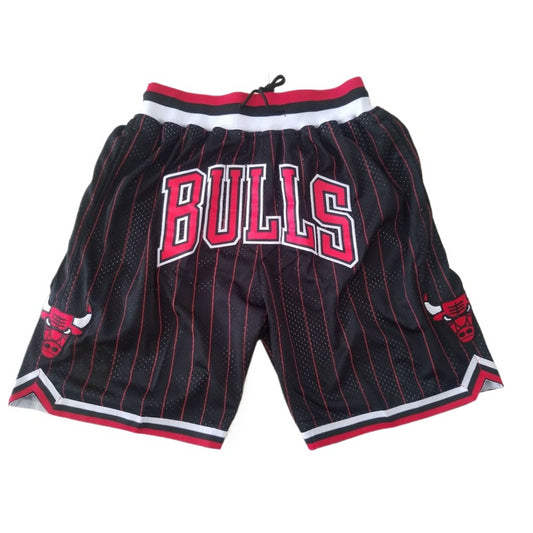 Throwback Bulls Basketball Shorts Sports Pants with Zip Pockets Stripe Black