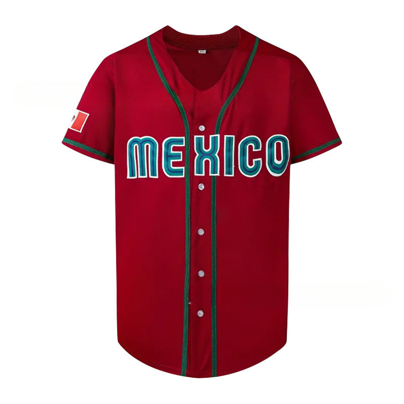 New Mexico Short-sleeved Outdoor Sports Embroidery V-neck Hem Button-down Baseball Jersey