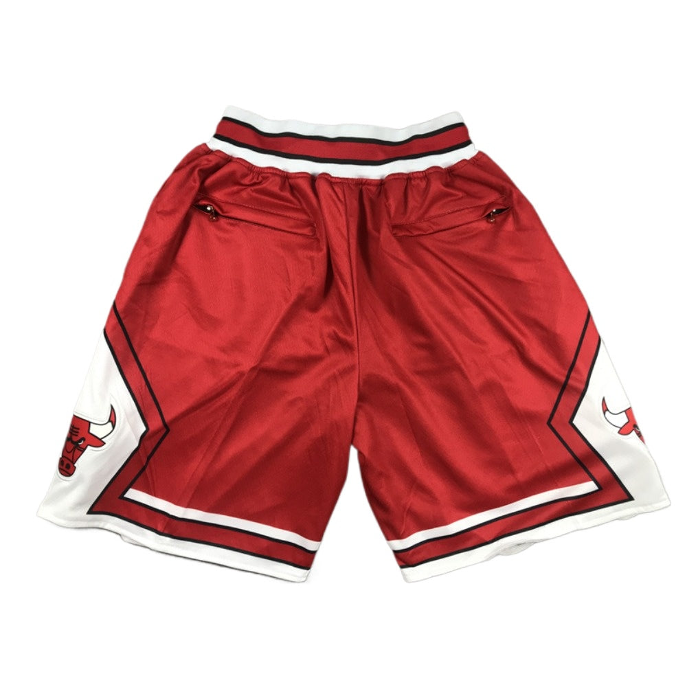 Throwback Bulls Basketball Shorts Sports Pants with Zip Pockets Red