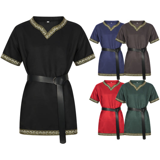 Mens Medieval Tunic Royal Knight Renaissance Crusader Halloween Costume Top with BELT