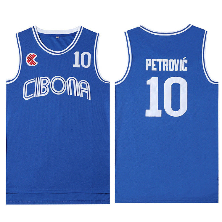 Retro Throwback Drazen Petrovic  #10 Cibona Croatia Basketball Jersey Blue