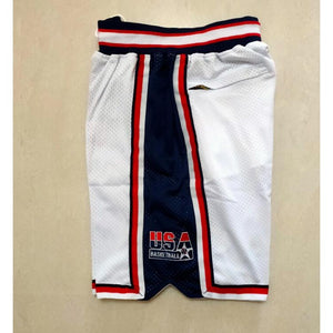 USA Dream Team Basketball Shorts Pants with Pockets White