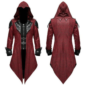 Unisex Victorian Tailcoat Steampunk Medieval Jacket Gothic Coat Faux Two-Piece Vest with Zipper Collar