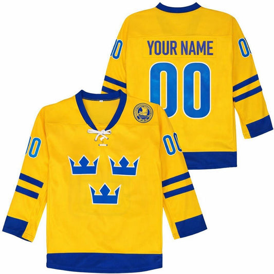 Custom Throwback Sweden Ice Hockey Jersey Your Name Your Number Yellow/Blue Stitched
