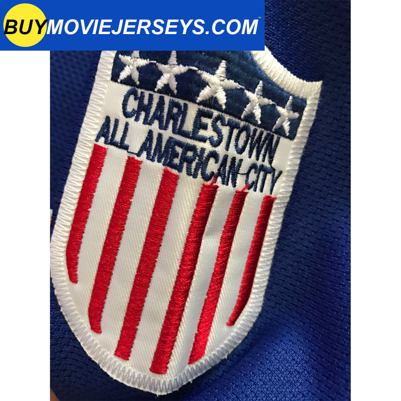 SLAPSHOT Dunlop #7 Charlestown Chiefs Hockey Team Madbrother Hockey Jersey Blue And White Colors