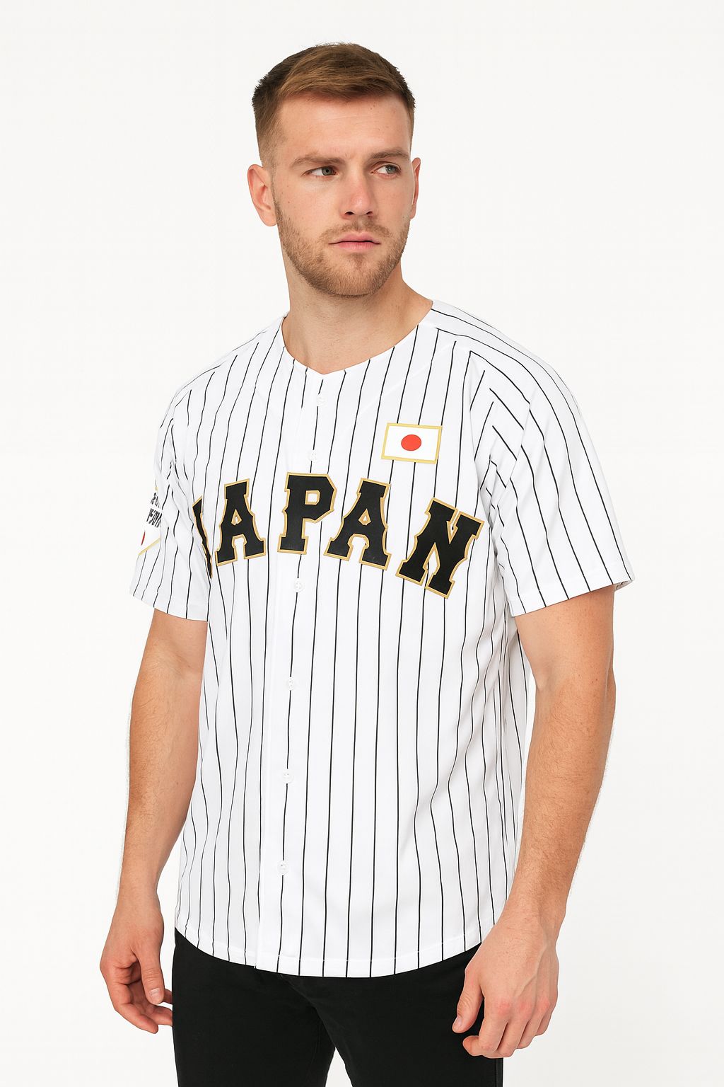 Men's #16 Ohtani Jersey Japan Samurai White Black Pinstriped Hip