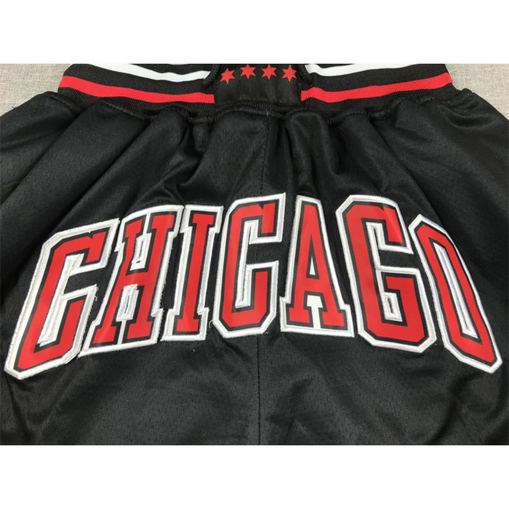 Throwback Chicago Basketball Shorts Sports Pants with Zip Pockets Black