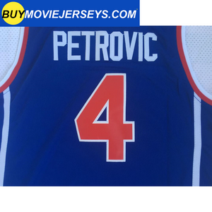 Drazen Petrovic  #4  Yugoslavia Basketball Jersey Blue