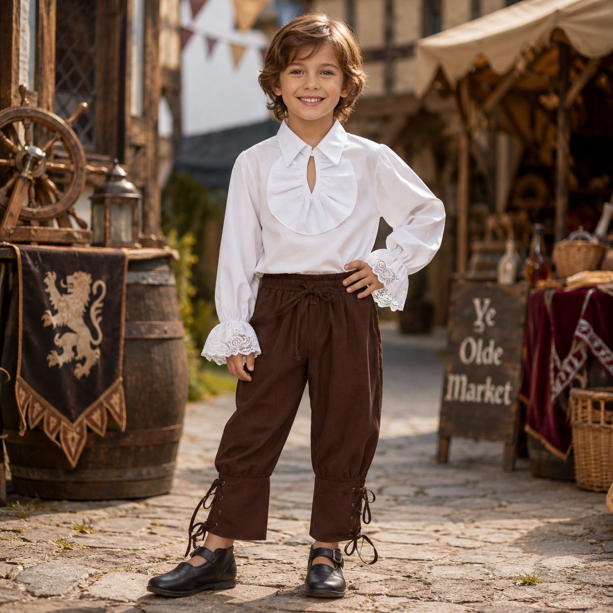 Kids Medieval Pirate Costume Renaissance Shirt Capris Halloween Outfit