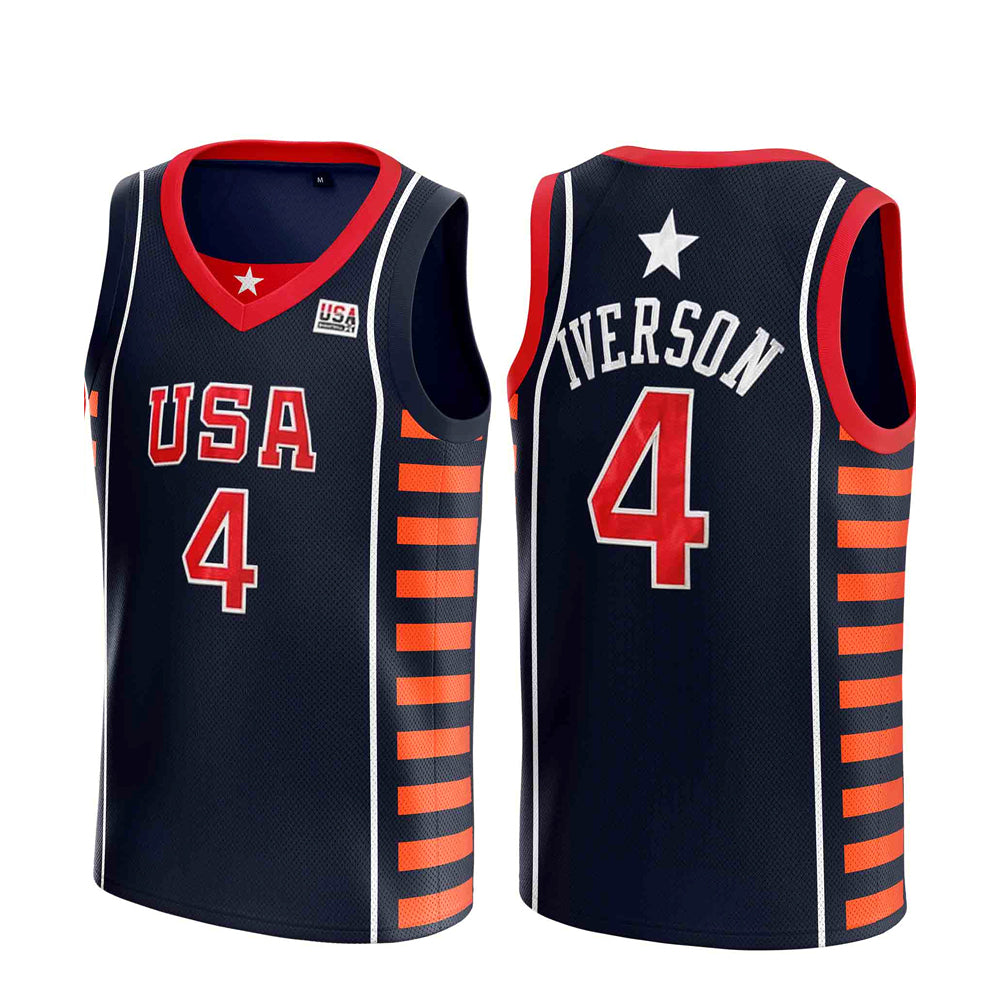 Customize Allen Iverson #4 Team USA Basketball Jersey Navy Blue