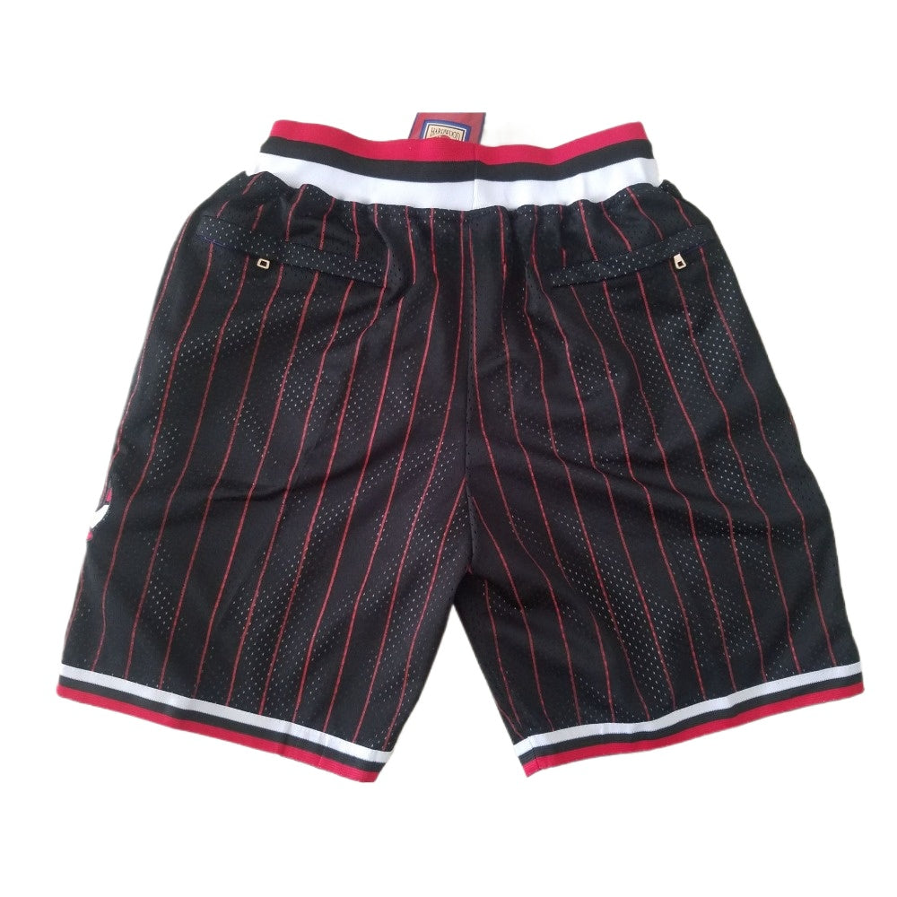 Throwback Bulls Basketball Shorts Sports Pants with Zip Pockets Stripe Black