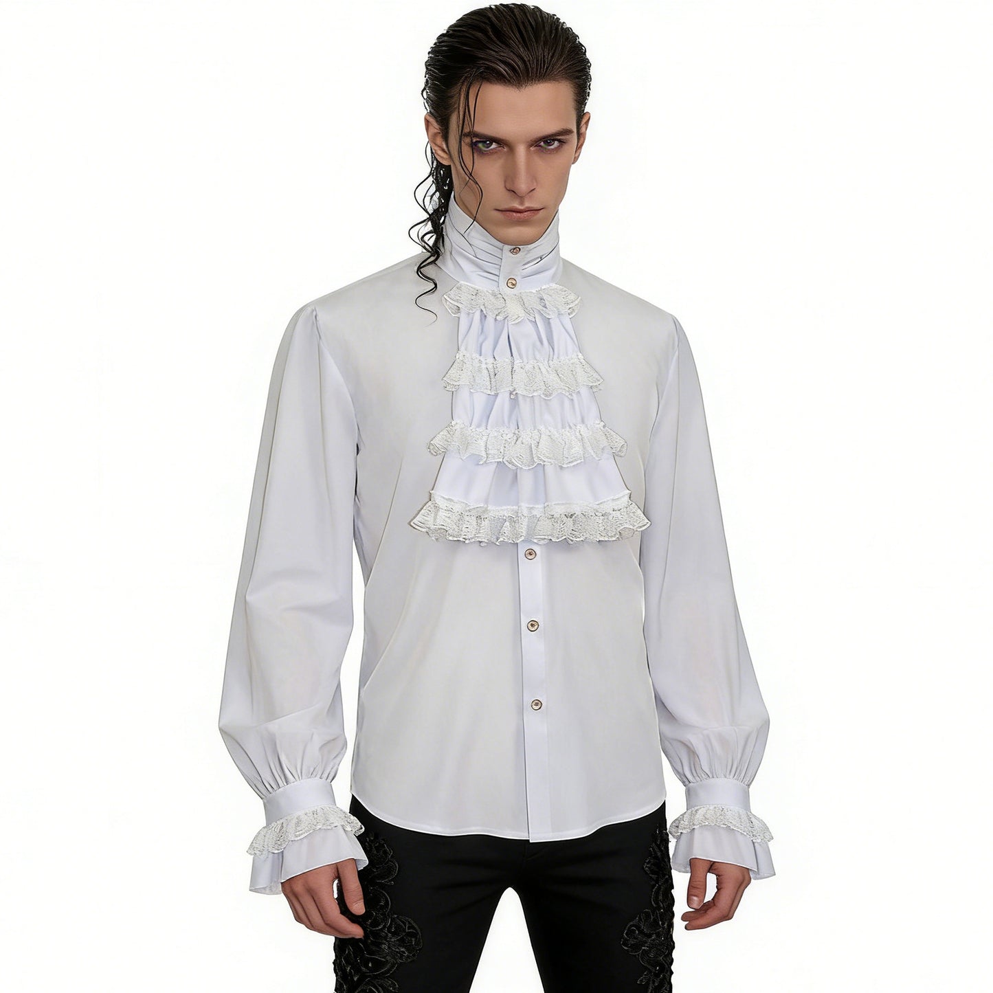 Men Pirate Shirts Vampire Renaissance Medieval Victorian Steampunk Gothic Tops