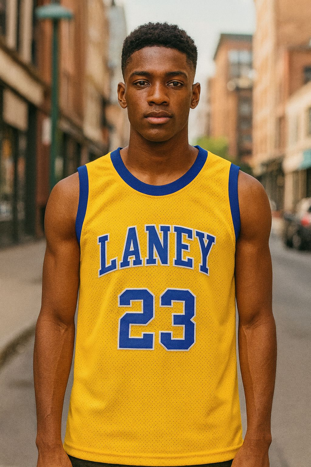 Laney High School Blue #23 Jordan Throwback Basketball Jersey Yellow