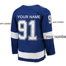 Load image into Gallery viewer, Custom Your Name Your Number Blue Tampa Bay Lightning Home Captain Patch Ice Hockey Jersey