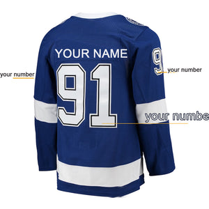 Custom Your Name Your Number Blue Tampa Bay Lightning Home Captain Patch Ice Hockey Jersey