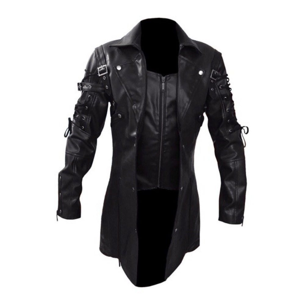 Men's Biker Faux Leather Jacket - Punk Rock Style Motorcycle Outerwear