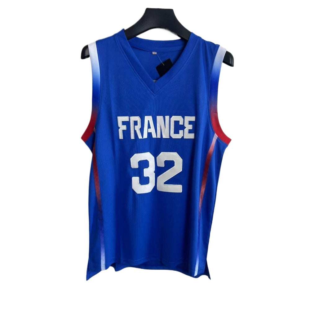 Custom France Team Wembanyama #32 Blue Embroidered Basketball Jersey