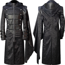 Load image into Gallery viewer, Men Steampunk Trench Coat Gothic Long All Black Jacket Halloween Costume Cosplay