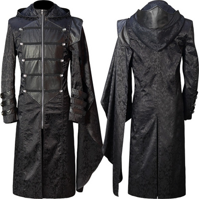 Men Steampunk Trench Coat Gothic Long All Black Jacket Halloween Costume Cosplay