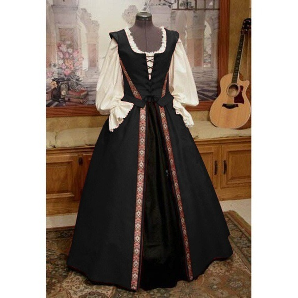 Women Retro Medieval Victorian Maxi Dress Halloween Party Renaissance Costume