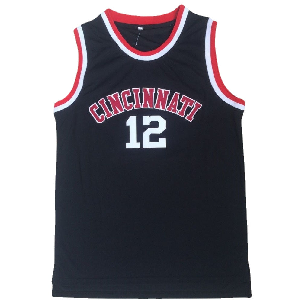 Cincinnati University #12 Oscar Robertson Black Embroidered College Basketball Jersey