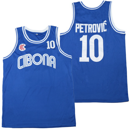 Retro Throwback Drazen Petrovic  #10 Cibona Croatia Basketball Jersey Blue