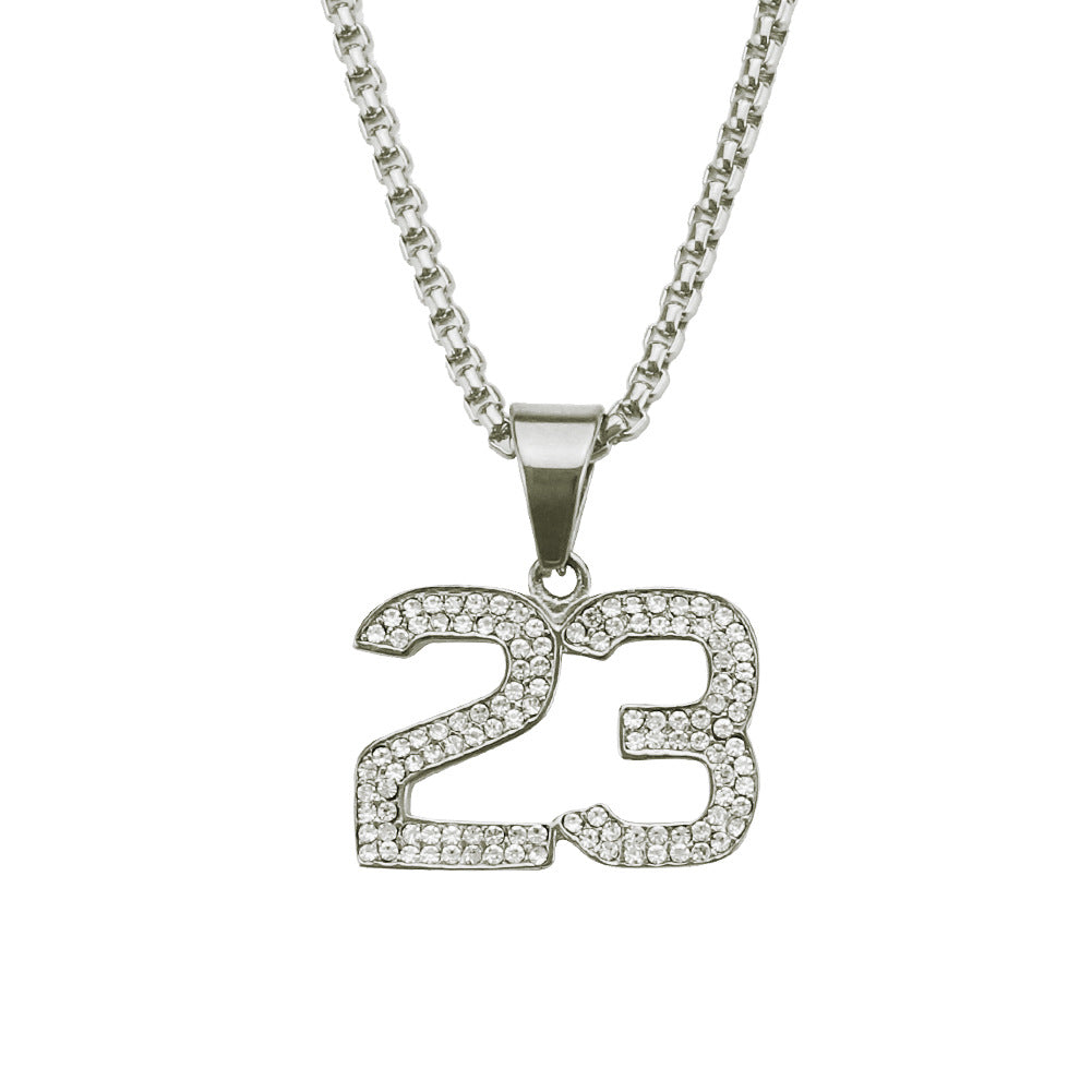 Hip Hop Plated Diamond 23rd Digital Number Pendant Alloy Necklace