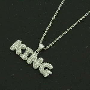 Hip Hop Men's Diamond Letter King Pendant Necklace Jewelry
