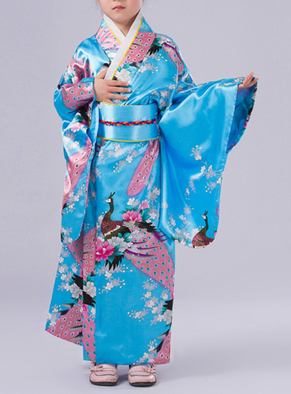 Girls Japanese Traditional Dress Kimono Robe Halloween Costume Book Week Suit