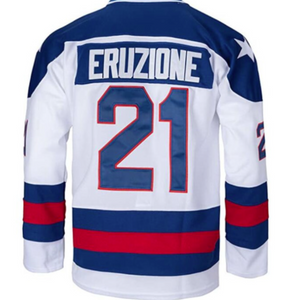 1980 USA Olympic Miracle on Ice Hockey Jersey MIKE ERUZIONE #21 Blue And White
