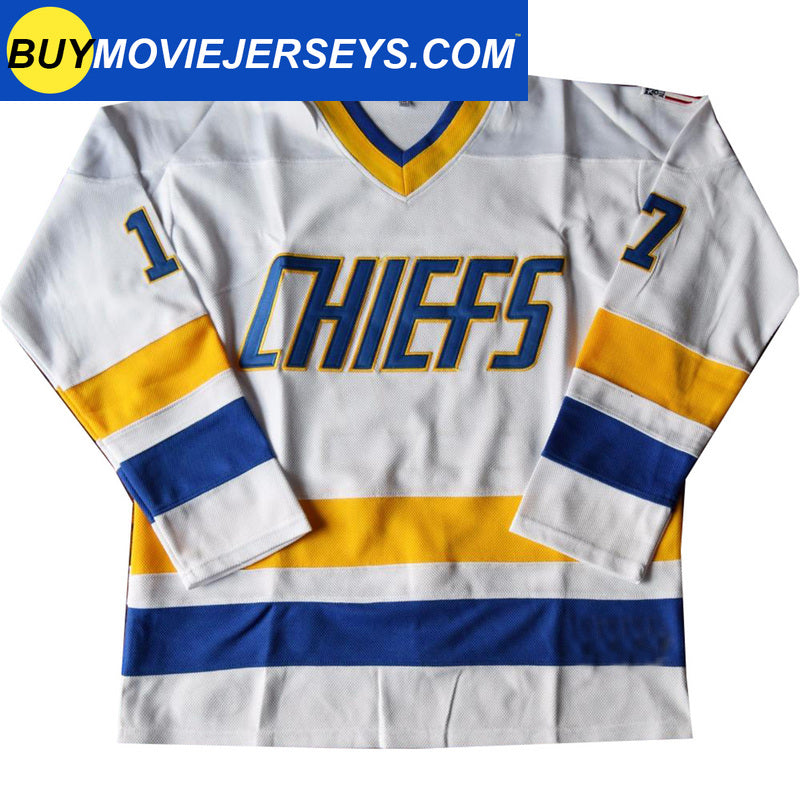 SLAPSHOT Hanson #17 Charlestown Chiefs Hockey Team Madbrother Hockey Jersey Blue And White Colors