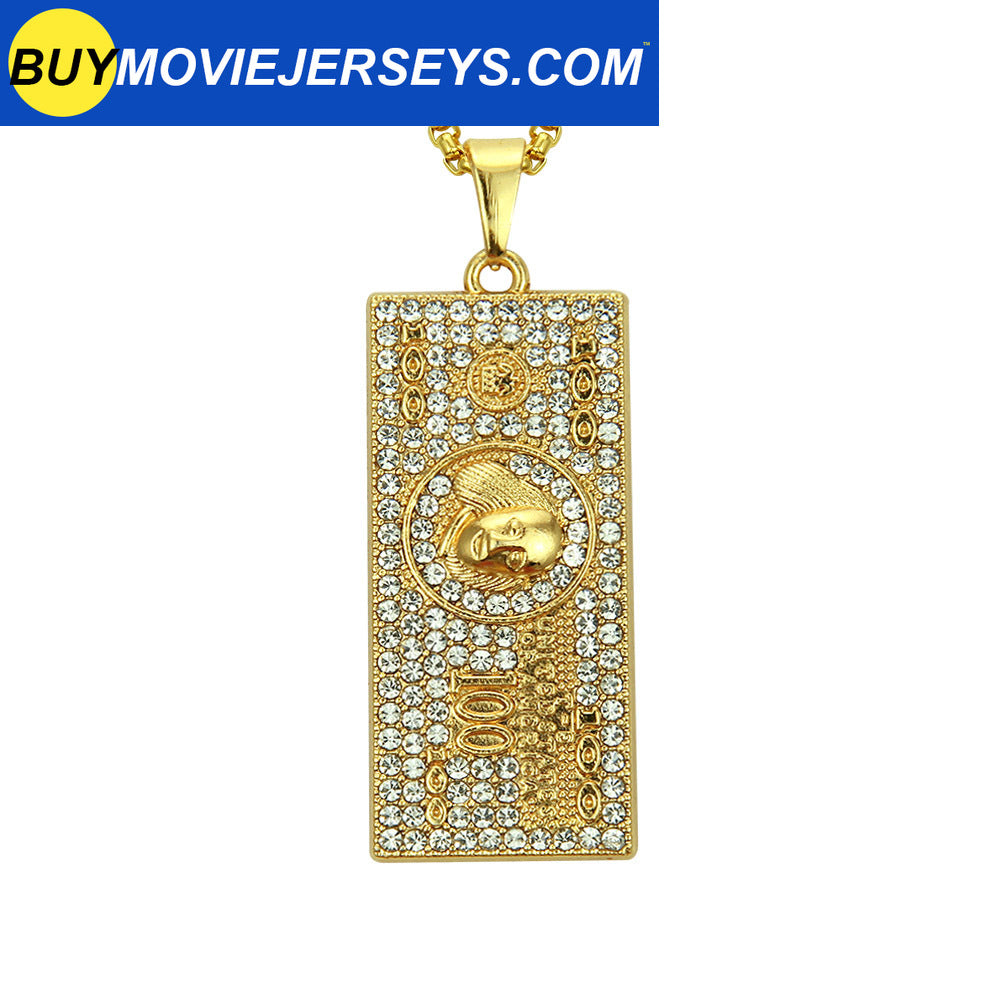 American Hip-hop Street Gold Chain Men's Dollar Bills Money Pendant Necklace