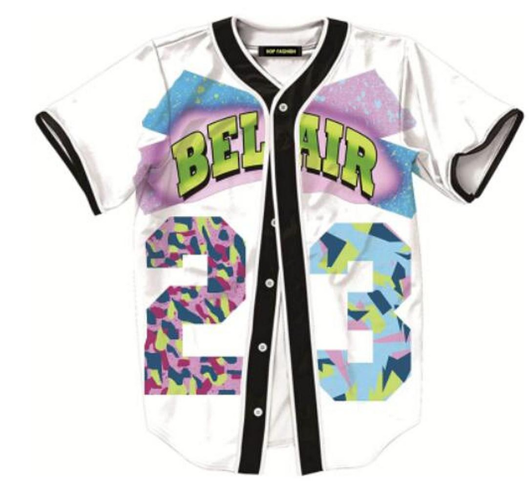 The Fresh Prince of Bel-air Unisex Hipster Hip Hop Button-Down Baseball Jersey White Color