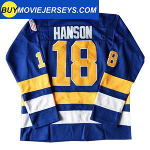 SLAPSHOT Hanson #18 Charlestown Chiefs Hockey Team Madbrother Hockey Jersey Blue And White Colors