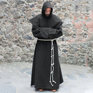Mens Medieval Friar Hooded Robe Monk Renaissance Costume Halloween Cosplay S-4XL