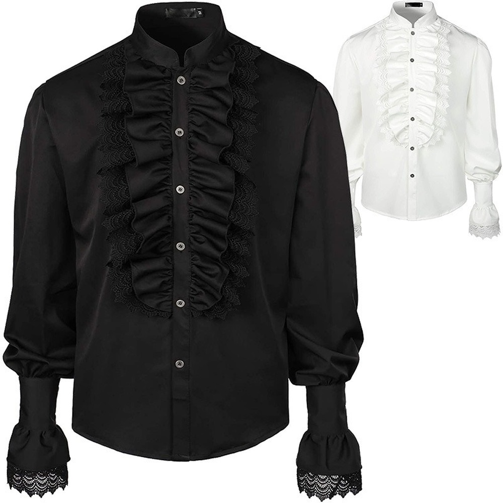 Men Pirate Shirts Vampire Renaissance Medieval Victorian Steampunk Gothic Tops