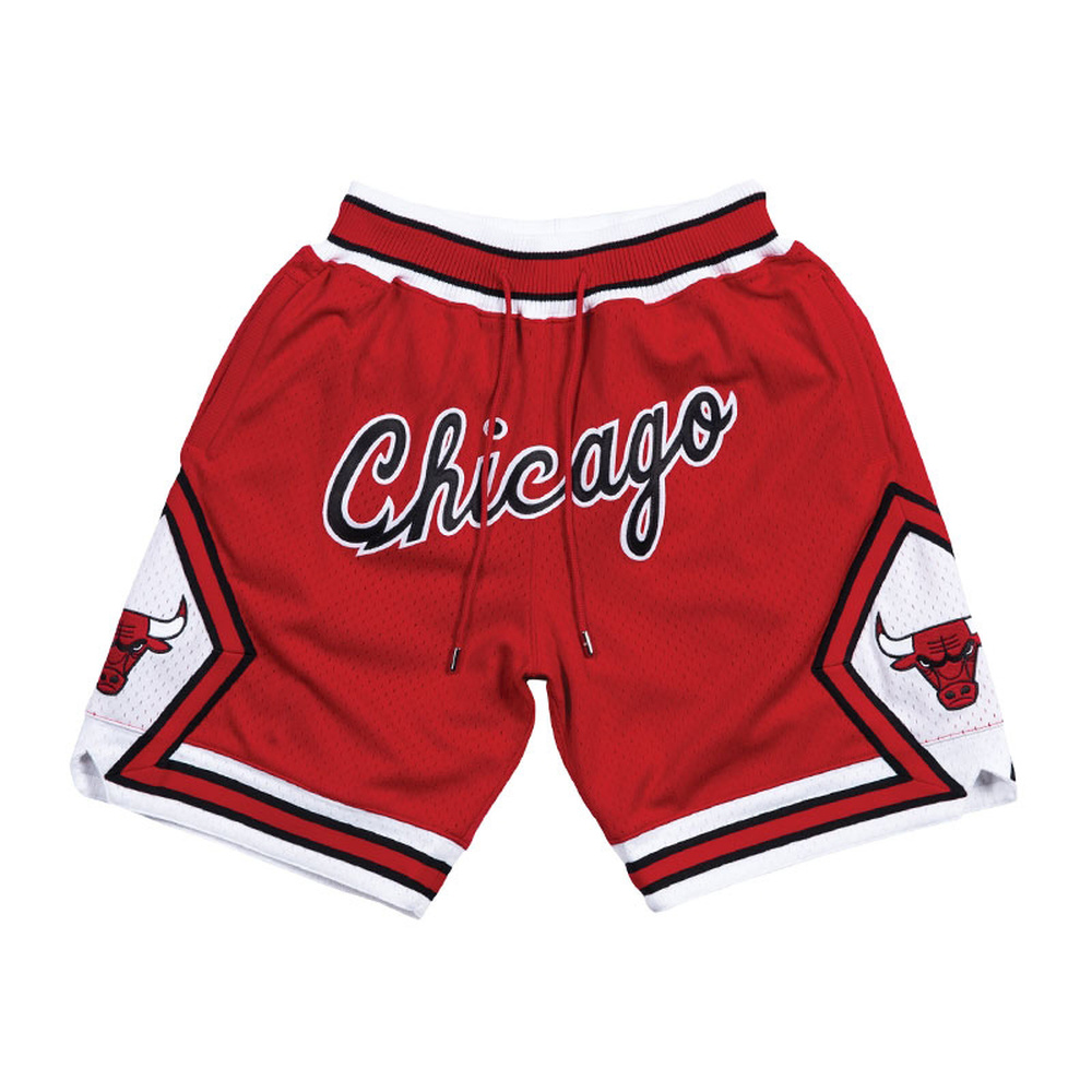 Throwback Chicago Basketball Shorts Sports Pants with Zip Pockets